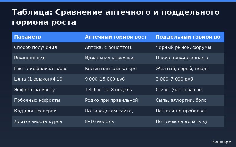 гормон роста аптечный - Таблица: Сравнение аптечного и поддельного гормона роста | ВипФарм